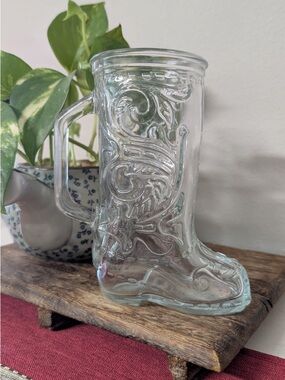 Clear Glass Boot Mug - Embossed Design